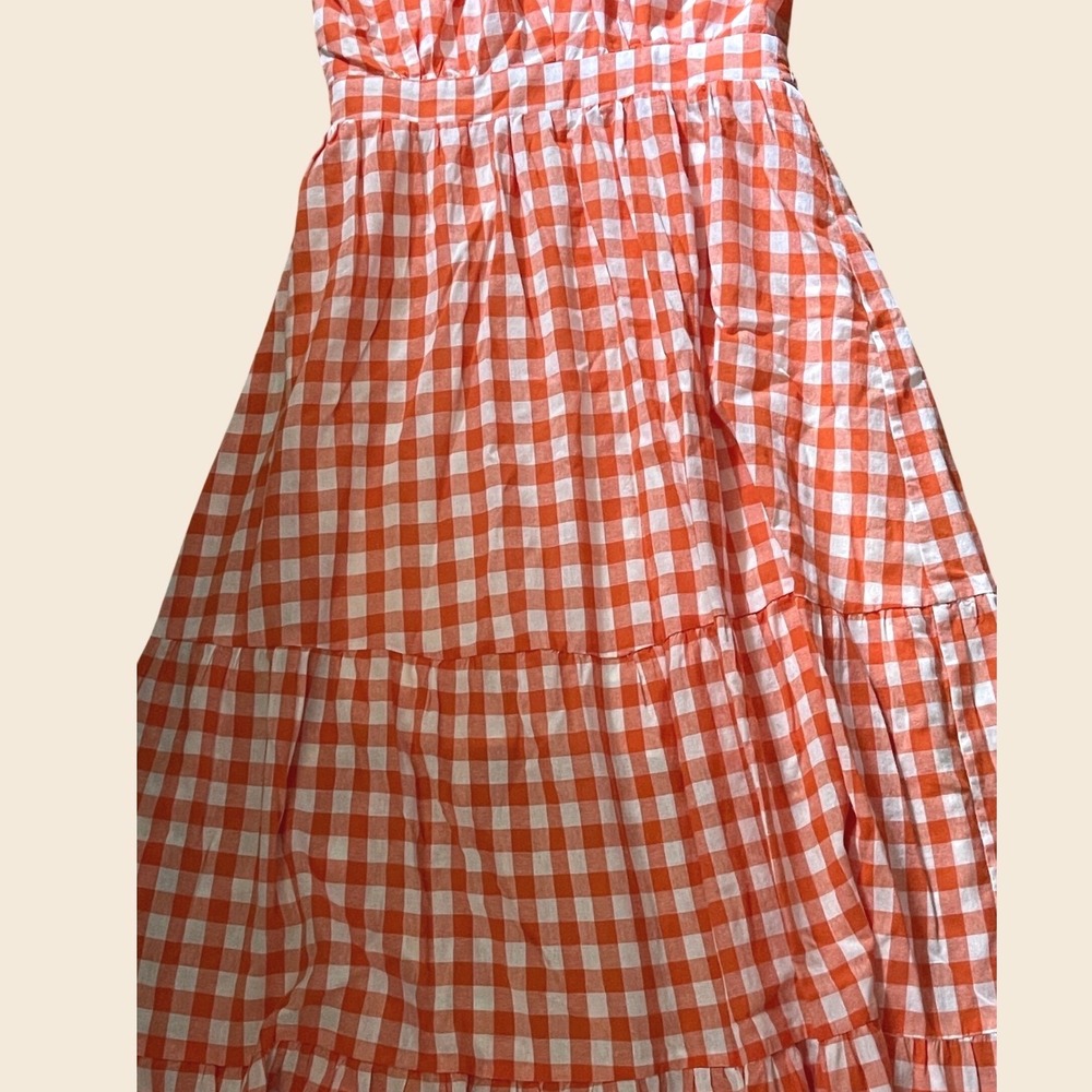 NWT Entro Gingham Maxi Dress Sundress M Orange  Farmcore Milkmaid Tiered - Picture 4 of 10